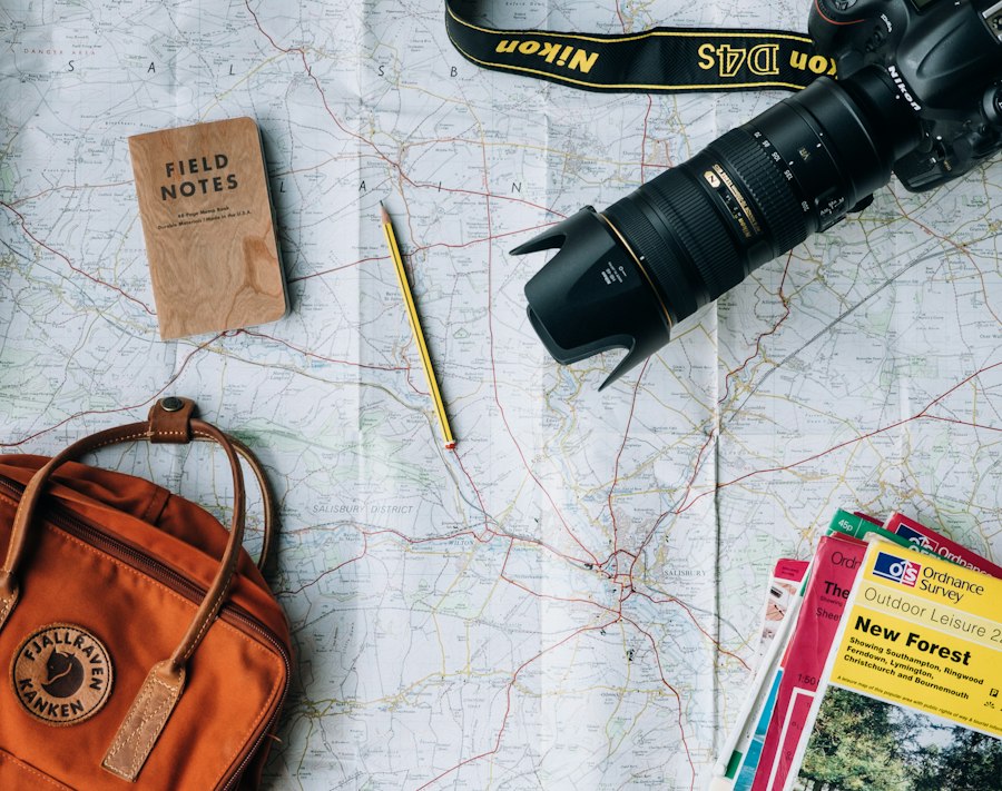 Travel map and camera ready for a journey